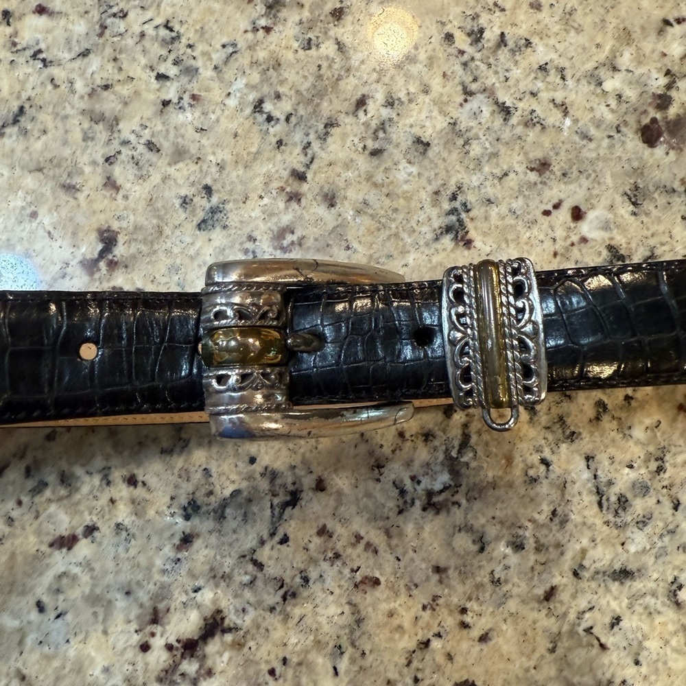 Brighton Black Croc-Embossed Belt with Silver Accents